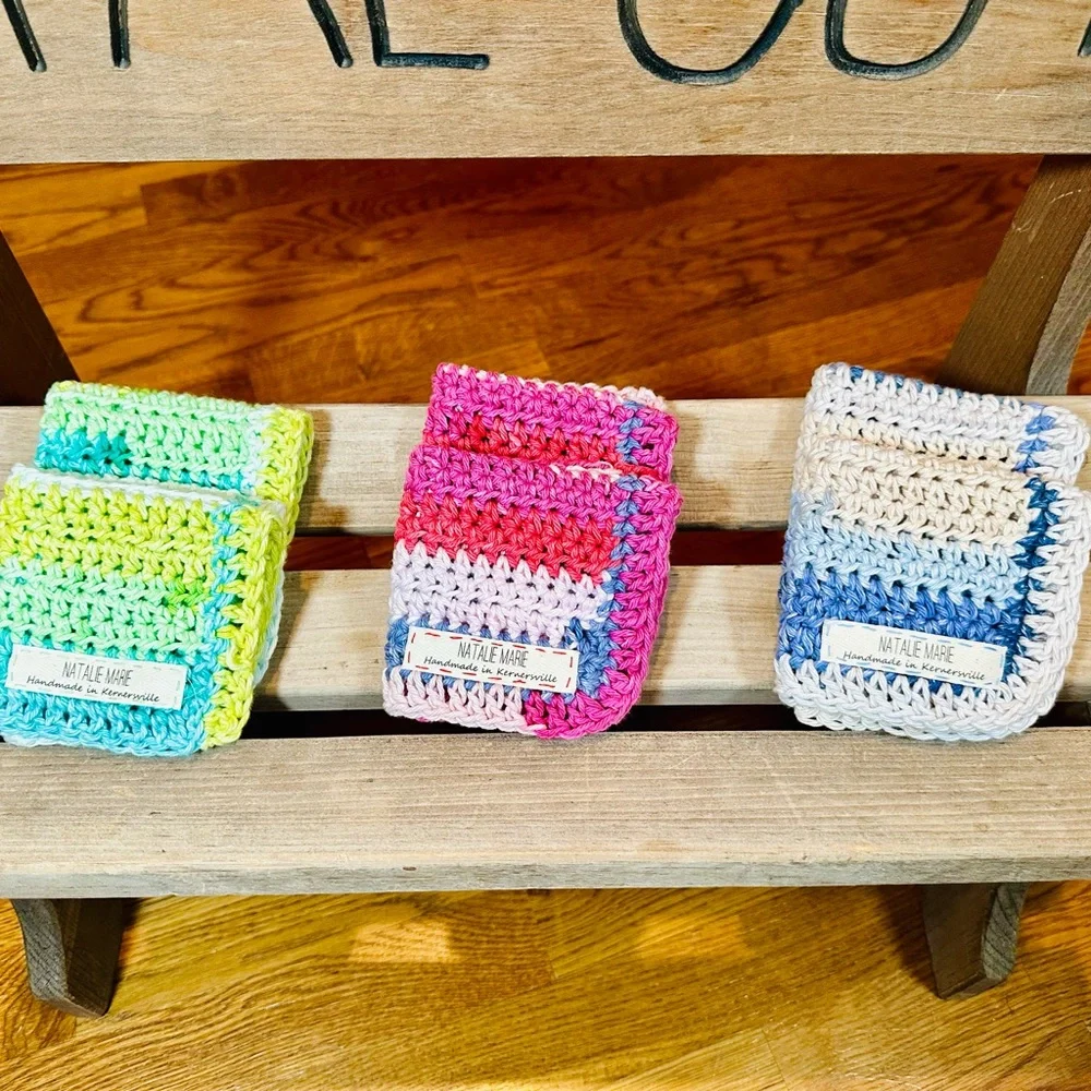 NWT Handmade Cotton Dish Wash Cloth Striped Multi Color - Set of 2